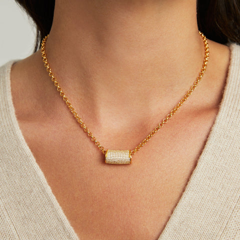 Signature Pavé Tube Necklace / Gold