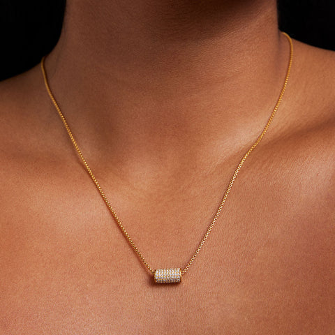 Petit Pavé Mini Tube Necklace - Gold