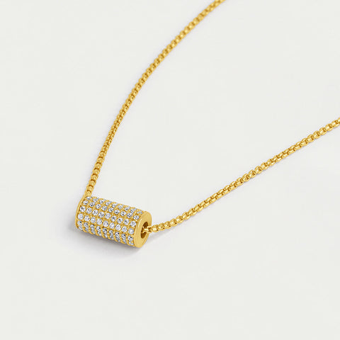 Petit Pavé Mini Tube Necklace - Gold