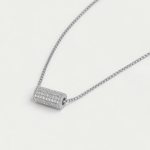 Petit Pavé Mini Tube Necklace - Silver