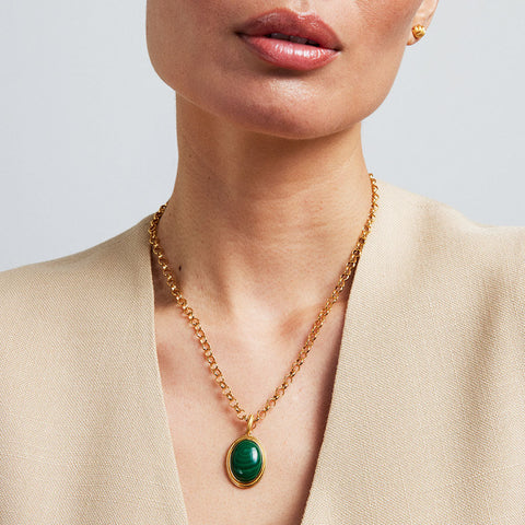 Forme Gemstone Statement Necklace - Gold / Malachite