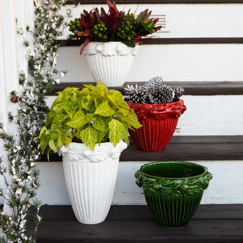 Rustic Garden Red Acanthus Leaf Small Cachepot