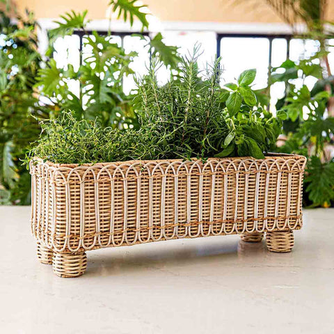 Provence Rattan Rectangular Planter - Whitewash