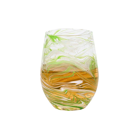 Puro Marbled Stemless Wine Glass - Green