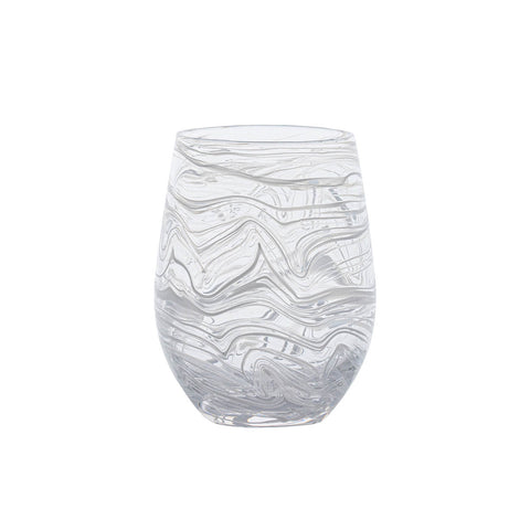Puro Marbled Stemless Wine Glass - White